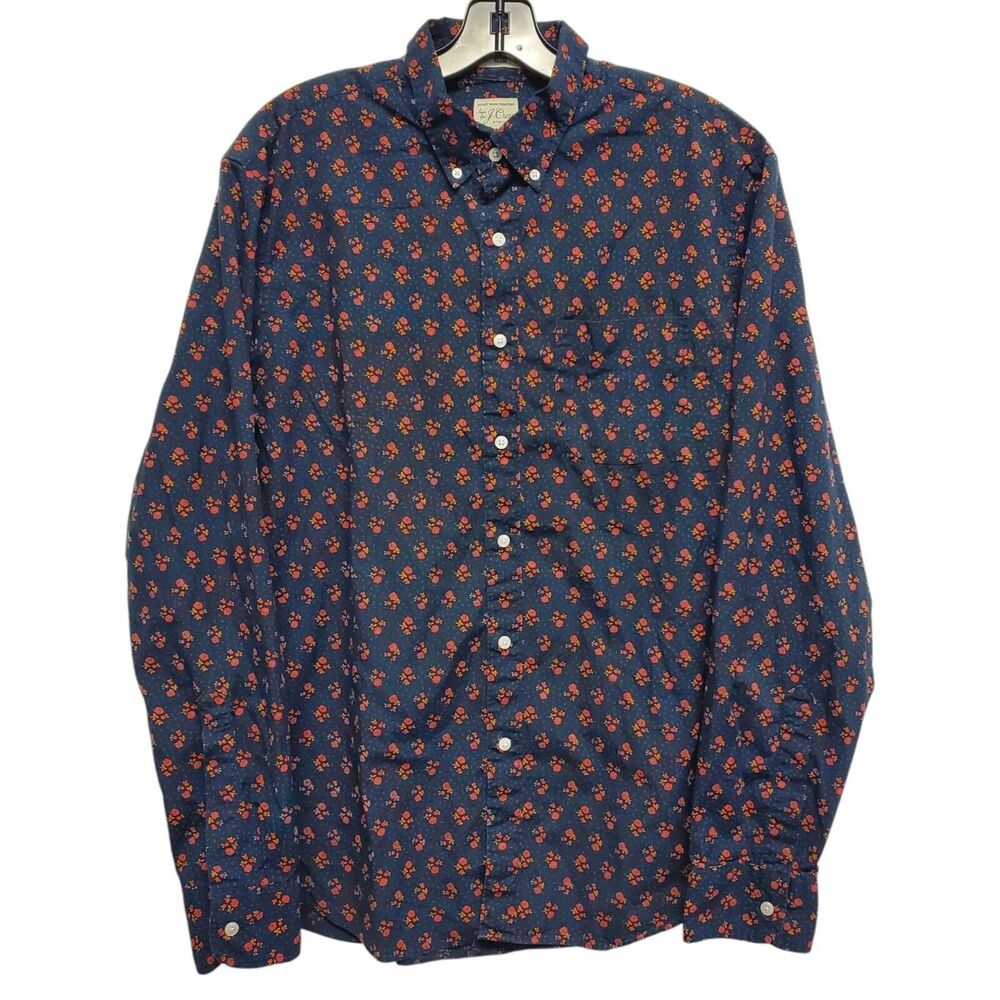 J CREW Shirt Mens Large Blue Casual Slim Floral Stretch Button Up Pocket Preppy